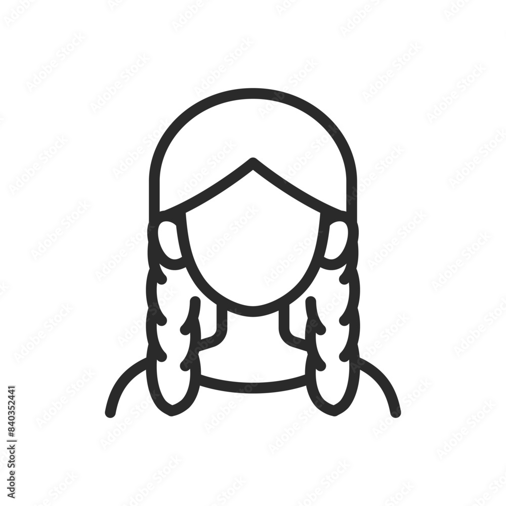 Woman with two braids, linear style icon. Hair braided into two side braids. Editable stroke width Woman with two braids, linear style icon. Hair braided into two side braids. Editable stroke width