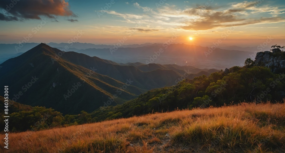 top of mountain sunset landscape banner copyspace background