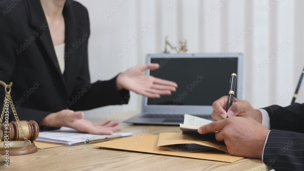 Judge Hammer and Lawyer Justice have a team meeting at the law office in the background. lawyer in office Concept of law and justice Judge Hammer and Lawyer Justice have a team meeting at the law office in the background. lawyer in office Concept of law and justice