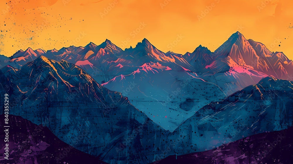 Obraz premium Digital color neon mountain illustration abstract graphic poster web page PPT background