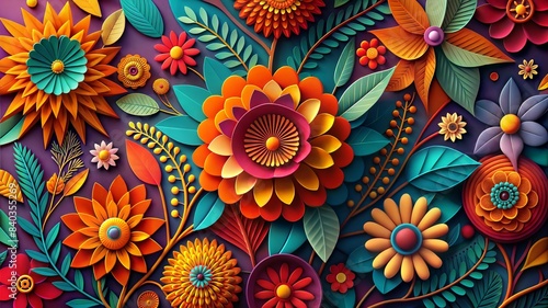 A vibrant collection of paper art background flowers with bold colors and intricate details. Ideal for posters  greeting cards  prints  and other decorative projects