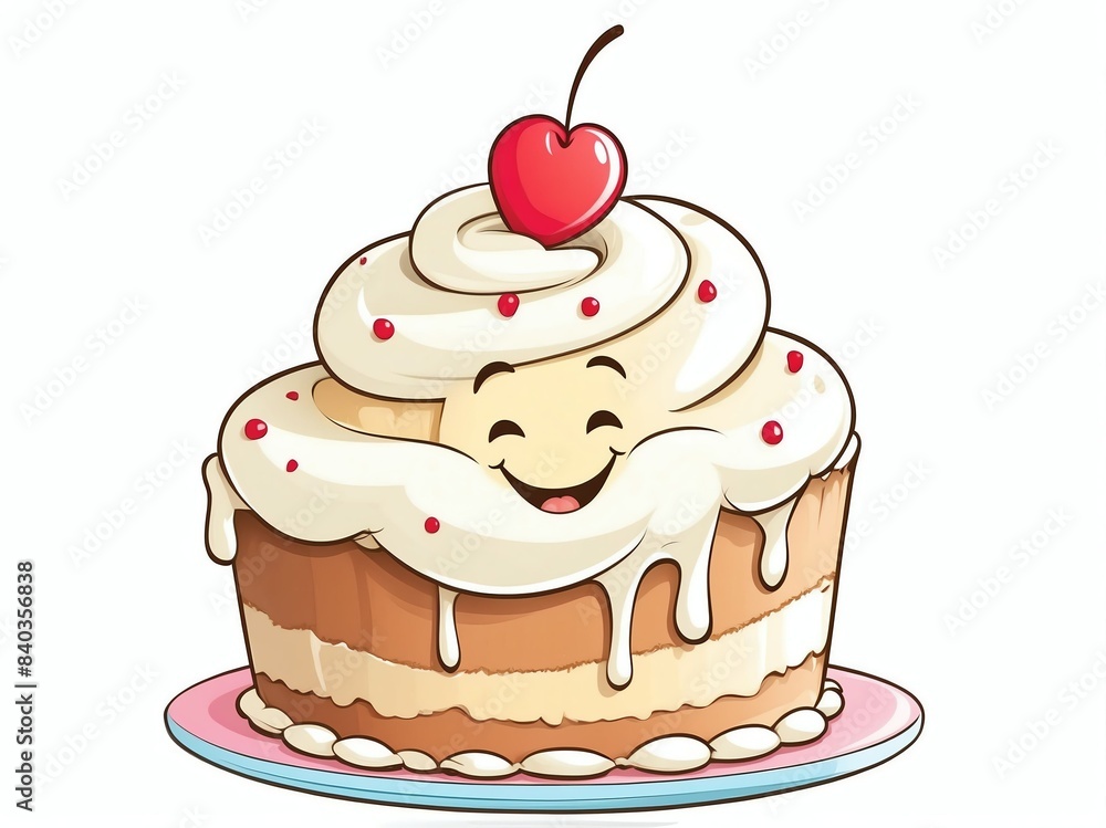smiling cute cake cartoon clipart on plain white background smiling cute cake cartoon clipart on plain white background