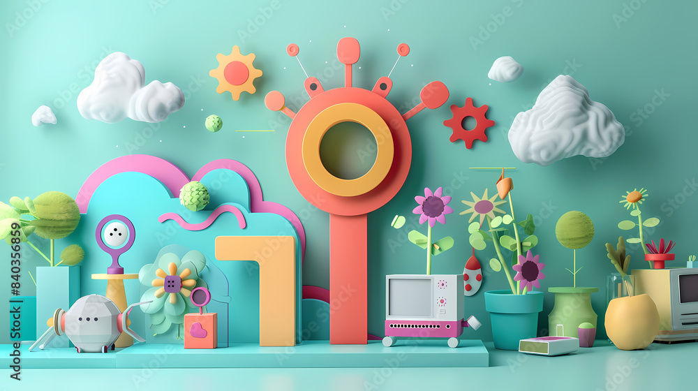 Fototapeta premium Internet of things iot and networking vector image Paper cut style