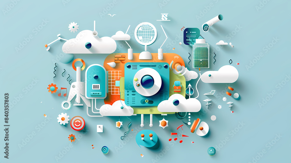 Fototapeta premium Internet of things iot and networking vector image Paper cut style