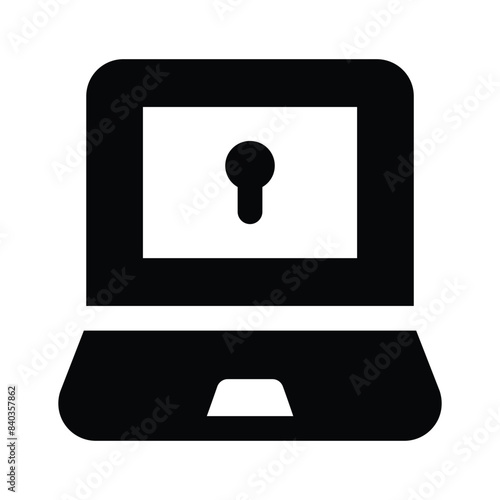 Keyhole inside laptop denoting icon of secure laptop, computer security