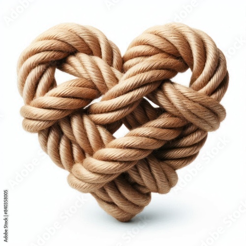 rope in heart shape knot Isolated on white background