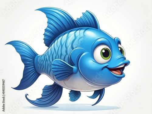 happy blue fish cartoon clipart on plain white background