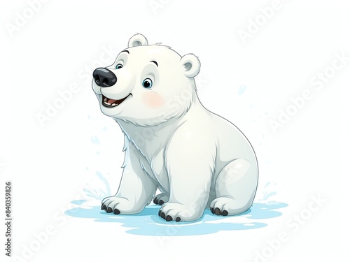 happy cute polar bear cartoon clipart on plain white background