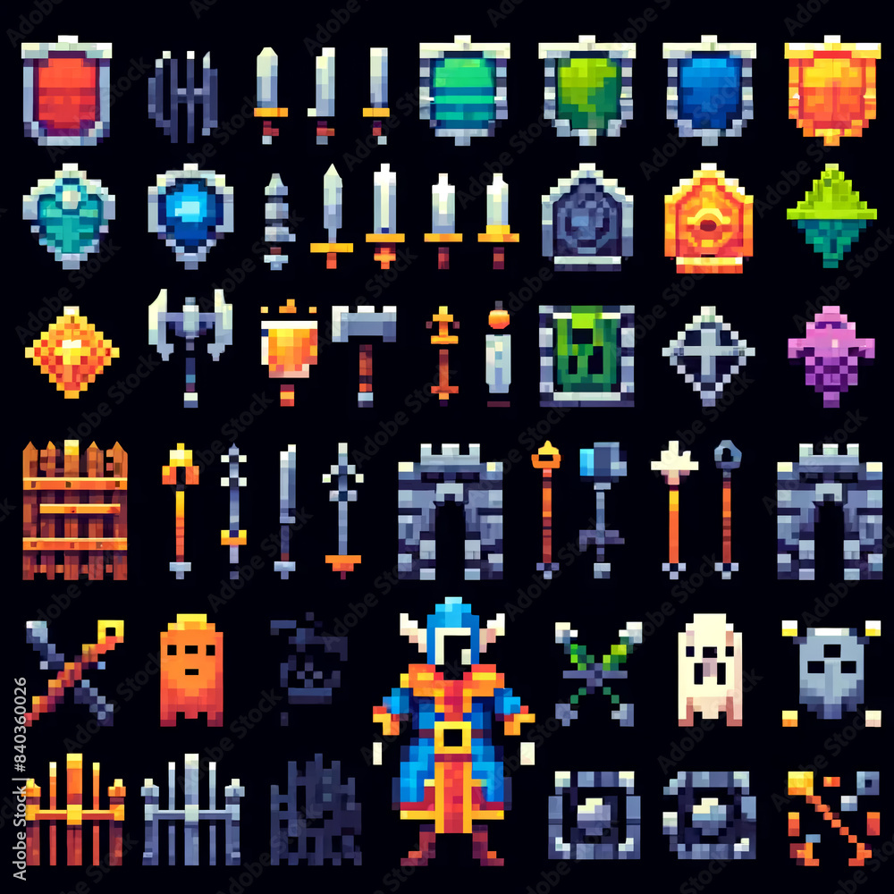 Detailed RPG Game Castle Gatekeeper Icons Detailed RPG Game Castle Gatekeeper Icons