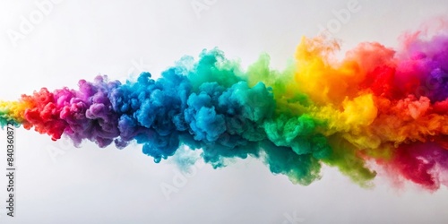 Smoke bomb releasing colorful smoke on plain white background, colorful, smoke bomb, vibrant, artistic, explosion, haze photo