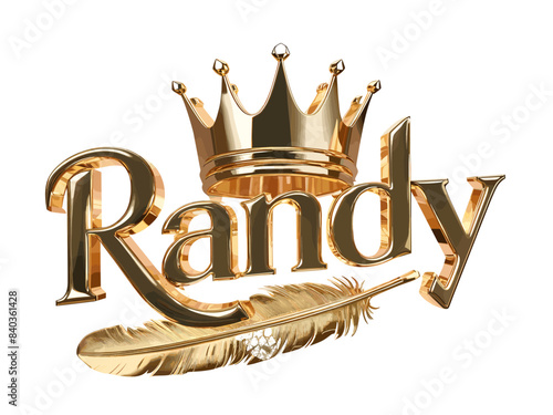 Randy Name Logo Design Background, Randy Name in Elegant Font, Gold Crown with feather, Vector Format photo