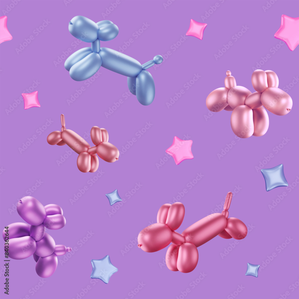 Seamless pattern with 3d balloon dogs. Multicolored helium bubble ...