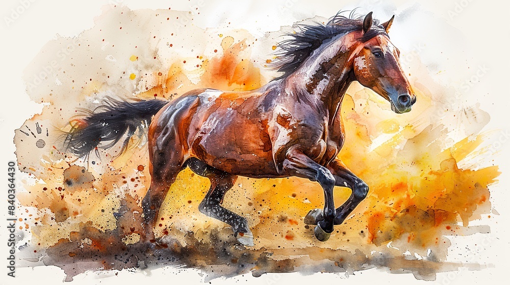 Fototapeta premium the running horse watercolor clipart has a transparent background illustration based on.stock photo