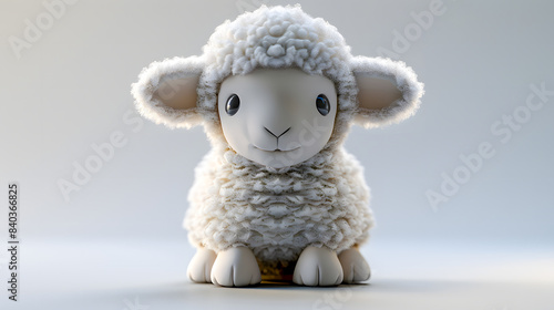 flat logo of Cute baby sheep with big eyes lovely little animal 3d rendering cartoon character