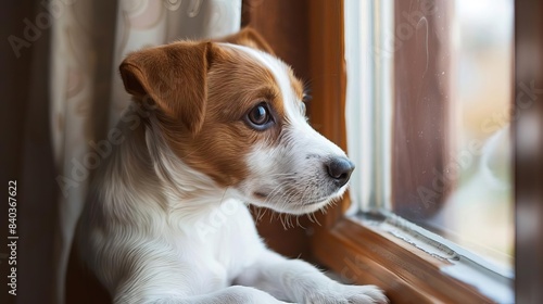 Wallpaper Mural adorable puppy waiting patiently by window longing for owners return heartwarming animal portrait Torontodigital.ca