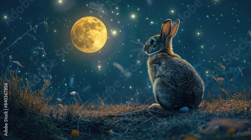 Enchanted Night: Rabbit in Moonlit Serenity © Nic