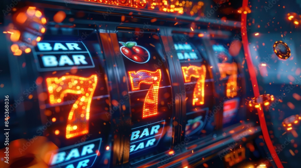 Fototapeta premium An advertisement for a mobile online casino application featuring 777 big win slots. Poster with online mobile app casino and Jackpot 777.