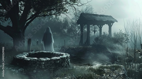 Despite its translucent appearance the ghost by the haunted well exudes a sense of power its otherworldly presence imbuing the area with an almost tangible energy