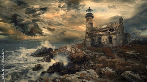 The lighthouse keepers cottage now a decrepit ruin serves as a reminder of the violent storm that claimed his life a storm that still rages on within the lighthouses walls photo