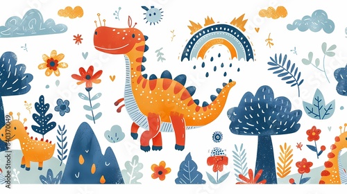 Retro cute graffiti dinosaur illustration poster background