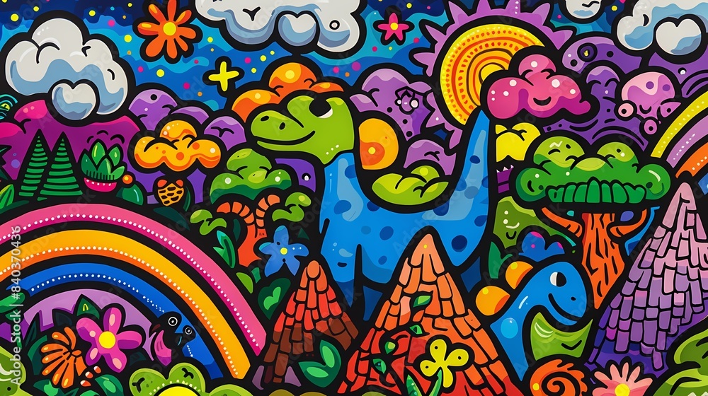 Retro cute graffiti dinosaur illustration poster background Retro cute graffiti dinosaur illustration poster background