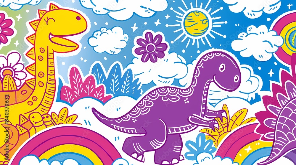 Obraz premium Retro cute graffiti dinosaur illustration poster background