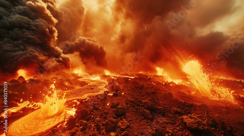Feuer, Lava und Qualm auf der Erde photo