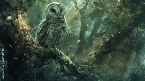 In the depths of the haunted forest the spectral owls hoots were often mistaken for the whispers of ghosts or the creaking of ancient trees photo
