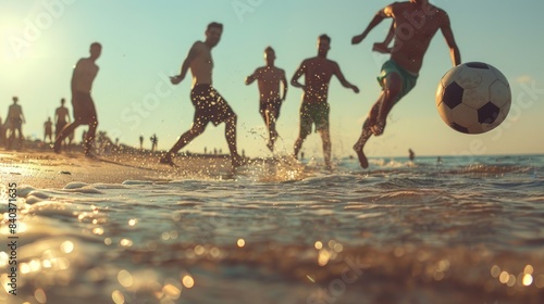 Fototapeta Naklejka Na Ścianę i Meble -  People having fun playing soccer on the beach