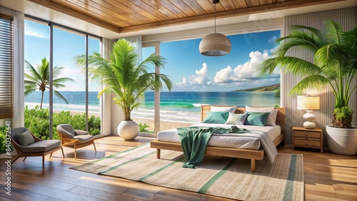 Beach tropical living room with sea view bedroom for vacation and summer vibes  beach  tropical  living room
