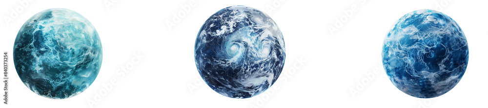 Set Collection of Water Planets, Aquatic Celestial Bodies with Unique Oceanic Textures, Isolated on White PNG Transparent Background Set Collection of Water Planets, Aquatic Celestial Bodies with Unique Oceanic Textures, Isolated on White PNG Transparent Background