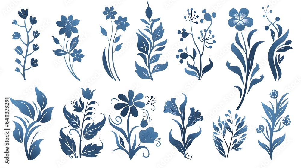 set of floral elements set of floral elements