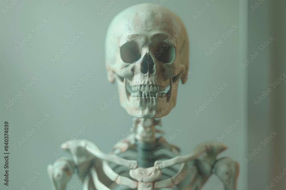 A skeleton holding a knife in its mouth A skeleton holding a knife in its mouth