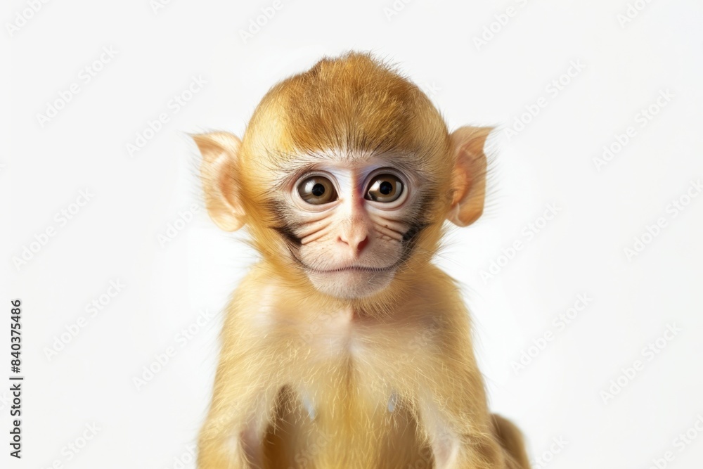 A baby monkey sits on top of a table, looking curious and playful A baby monkey sits on top of a table, looking curious and playful
