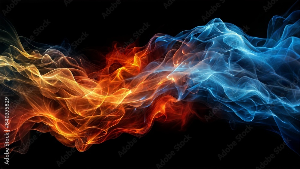 Blue, red and orange fire energy wave isolated on beneath black background Blue, red and orange fire energy wave isolated on beneath black background