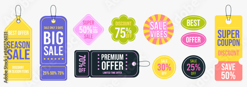 Business sale tag, sticker, patch set in Y2K aesthetics 
