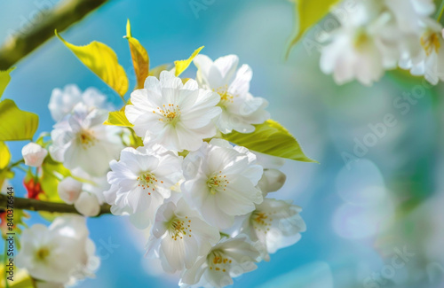 A close-up shot of a branch from a tree adorned with white flowers, ideal for use in lifestyle or still life photography