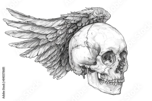 Wallpaper Mural A illustration of a skull with two wings attached to its head, no background or additional elements present Torontodigital.ca