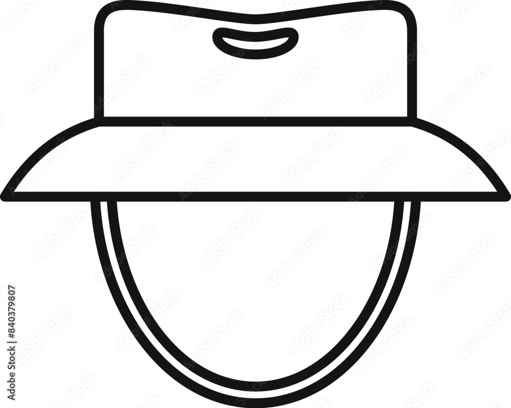 Simple line drawing of a wide brimmed hat, suggesting sun protection and outdoor adventure Simple line drawing of a wide brimmed hat, suggesting sun protection and outdoor adventure