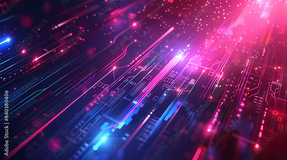 A vibrant, futuristic circuit board with glowing neon lights, symbolizing advanced technology and innovation in a digital world. A vibrant, futuristic circuit board with glowing neon lights, symbolizing advanced technology and innovation in a digital world.