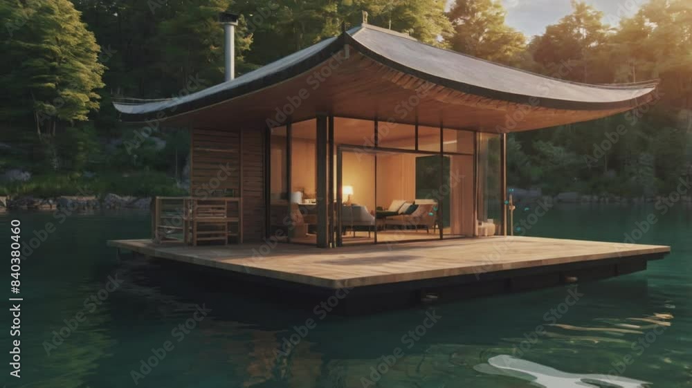 custom made wallpaper toronto digitalModern house floating on the lake, seamless looping 4k video background