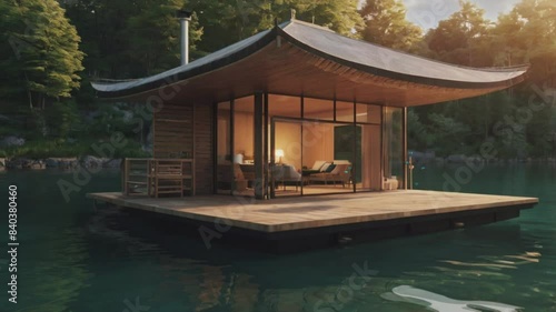 Wallpaper Mural Modern house floating on the lake, seamless looping 4k video background Torontodigital.ca