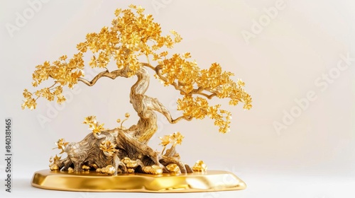 luxurious golden bonsai tree sculpture on white background prosperity symbol