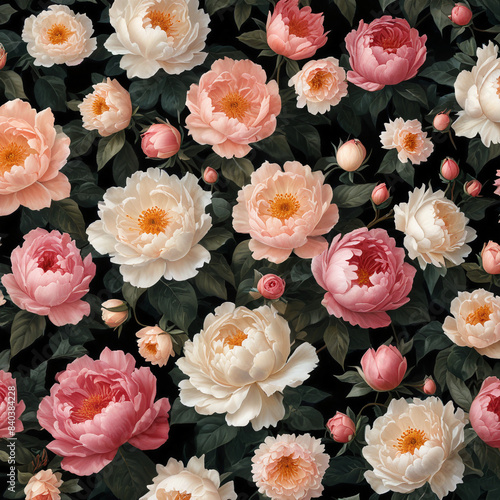 watercolor drawing of pastel peonies on a dark background