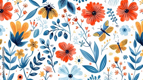 Retro watercolor flower pattern illustration poster background