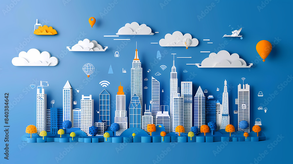 Obraz premium Internet of things iot and networking vector image Paper cut style