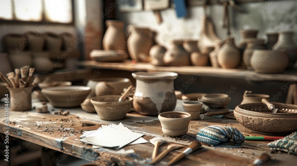 Crafting Creativity Artisan Pottery Studio with Business Cards Clay Pots and Kiln Mitts Professional Ceramics Workshop and Handmade Art Supplies Crafting Creativity Artisan Pottery Studio with Business Cards Clay Pots and Kiln Mitts Professional Ceramics Workshop and Handmade Art Supplies