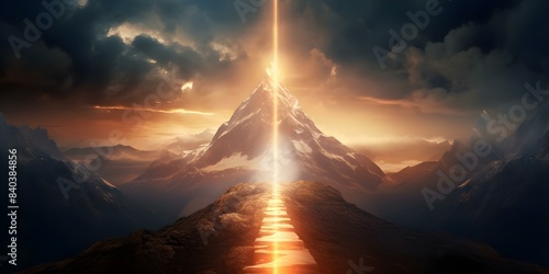 The Glowing Path to Success Symbolizing an Upward Journey on a Mountain. Concept Success  Mountain Climbing  Glowing Path  Upward Journey  Achievements