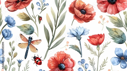 Retro watercolor flower pattern illustration poster background