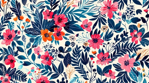 Retro watercolor flower pattern illustration poster background